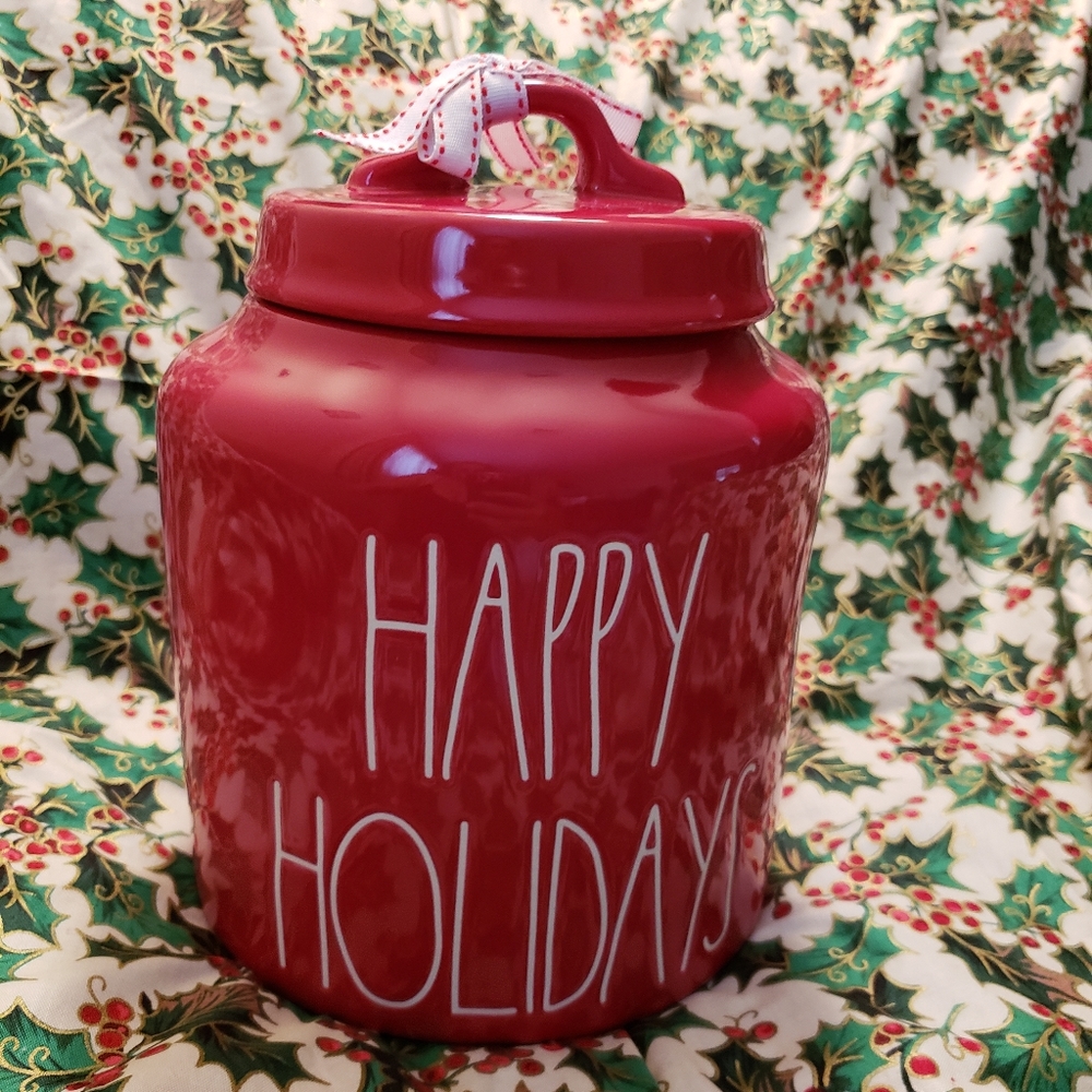 Rae Dunn Christmas canister Happy Holidays NWOT